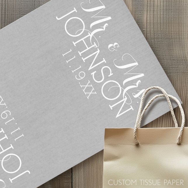 Solid Colour Silver - Mr & Mrs Wedding Favours Tissue Paper (Custom Tissue Paper)