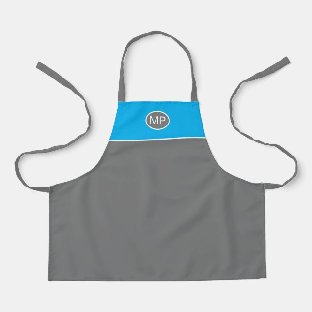 Solid Colours Blue Grey Boys Monogram Initials Apron (Front)