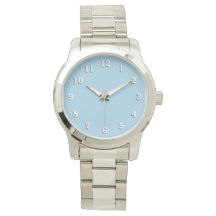 Solid Cornflower Blue White Numbers Watch