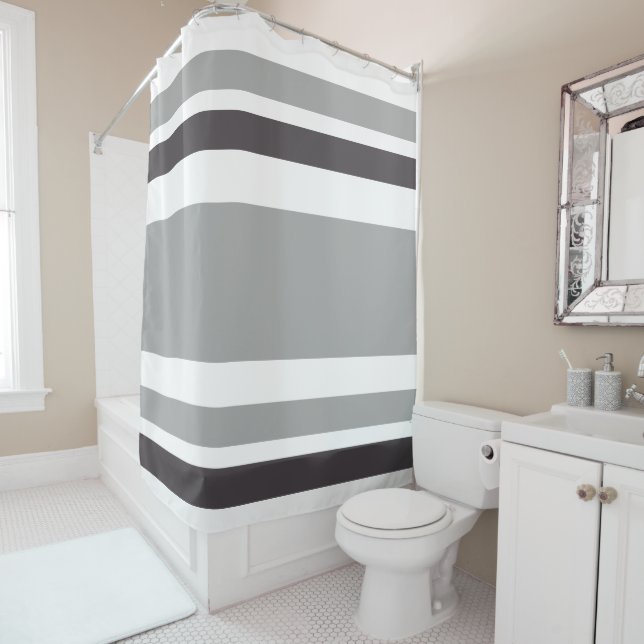 Solid Dark Grey Shade Stripes Shower Curtain (In Situ)
