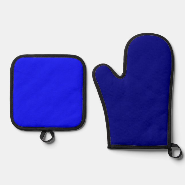 Solid Dark Navy Blue Minimalist Plain Modern Oven Mitt & Pot Holder Set (Front)