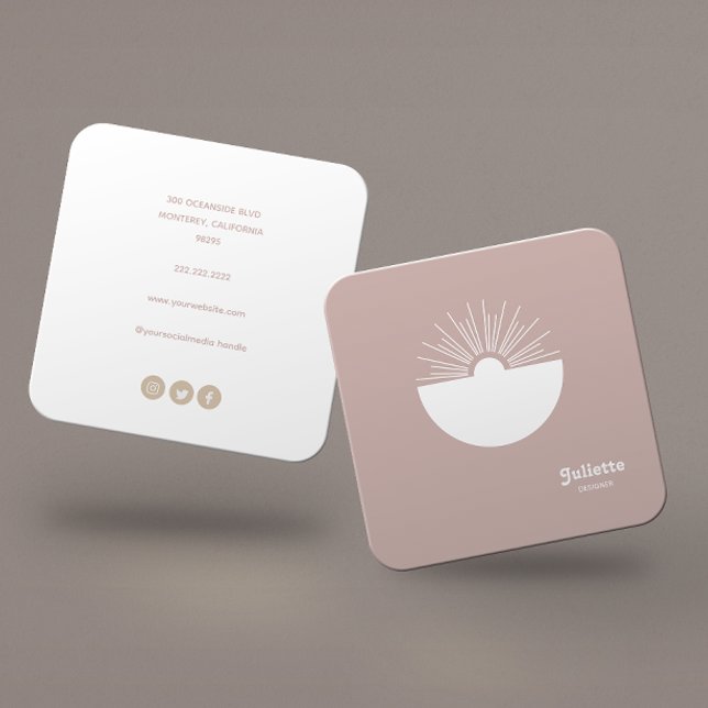 Solid "Dusty Blush" Retro Sunset Square Business Card (Creator Uploaded)