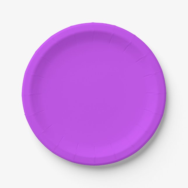 solid fluorescent bright neon purple   paper plate (Front)
