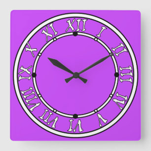 solid fluorescent bright neon purple   square wall clock