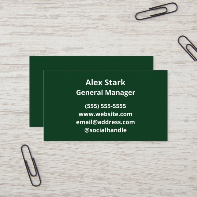 Solid Forest Green Business Cards (Front/Back In Situ)