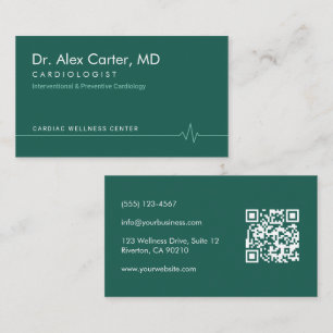 Solid Forest Green Heartbeat EKG Cardiologist Business Card