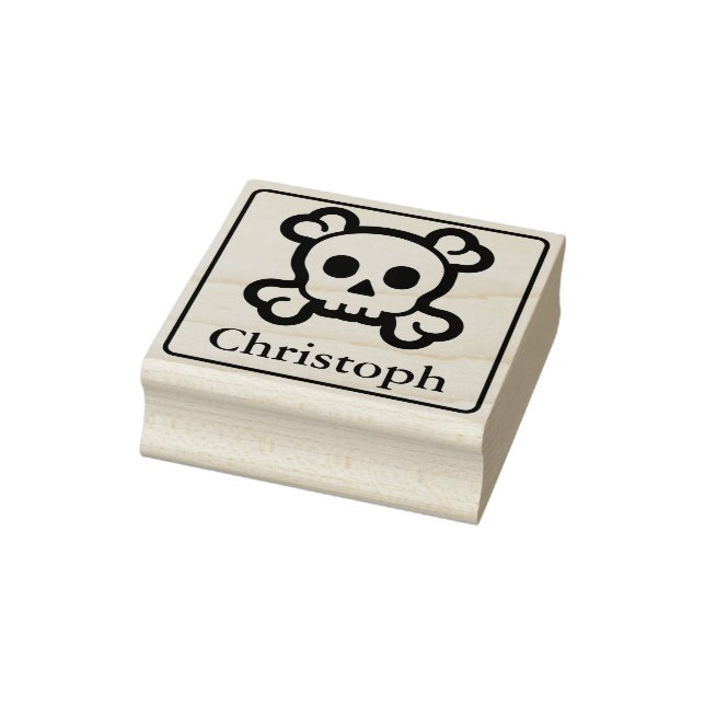 Solid Frame & Icon - SKULL & BONES + Name Rubber Stamp (Stamp)