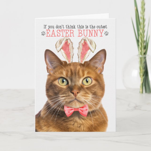 Solid Ginger Cat in Bunny Ears for Easter Holiday Card (Front)