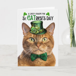 Solid Ginger Cat St CATrick's Day Lucky Charm Holiday Card