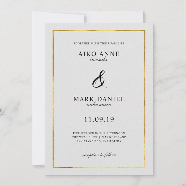 Solid Gold Frame Wedding Invitation (Front)