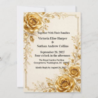 Solid Gold Rose Luxury Wedding Invitation