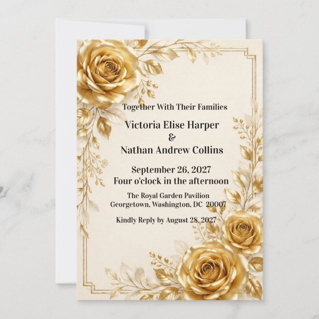 Solid Gold Rose Luxury Wedding Invitation (Front)