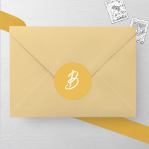 Solid Golden Monogram Wedding Classic Round Sticker