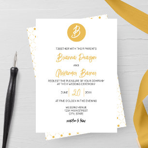Solid Golden Monogram Wedding Invitation