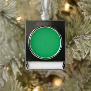 Solid Green Background  Silver Plated Banner Ornament