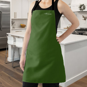 Solid Green background White Script Apron