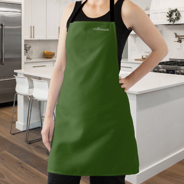 Solid Green background  White Script Apron (Creator Uploaded)