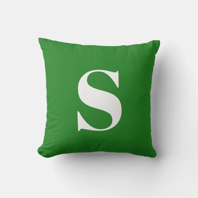 Solid Green Initial Monogrammed Outdoor Pillow (Front)