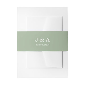 Solid Green Rustic Monogram Personalised Wedding Invitation Belly Band