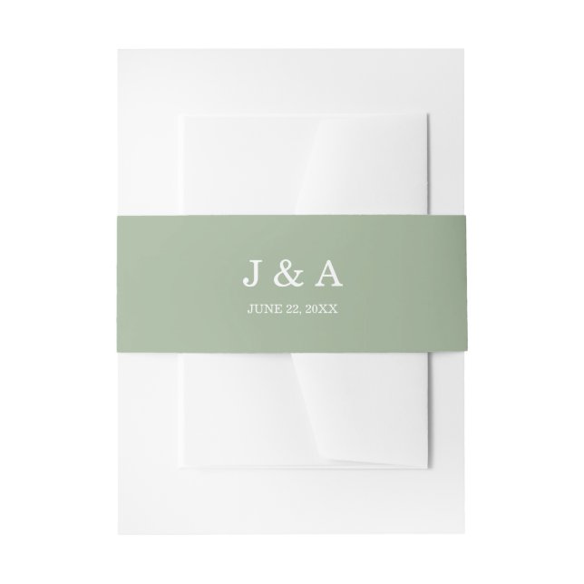 Solid Green Rustic Monogram Personalised Wedding Invitation Belly Band (Front Example)