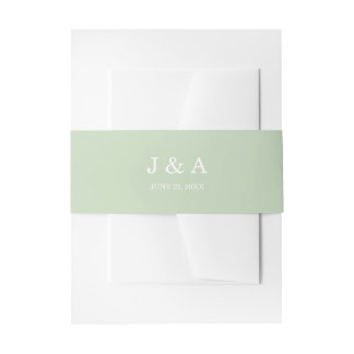 Solid Green Rustic Monogram Personalised Wedding Invitation Belly Band