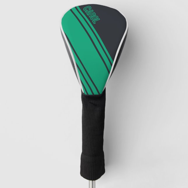 Solid Grey and Green Customisable Golf Head Cover (Front)
