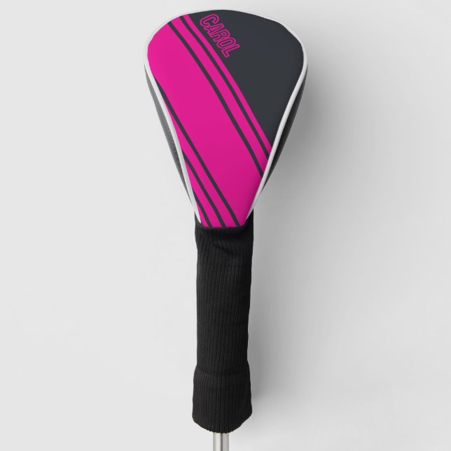 Solid Grey and Pink Customisable Golf Head Cover (Front)
