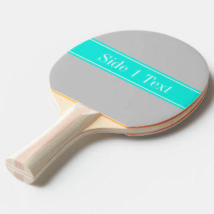 Solid Grey, Bright Aqua Ribbon Name Monogram Ping Pong Paddle