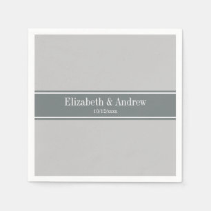 Solid Grey, Charcoal Grey Ribbon Name Monogram Napkin