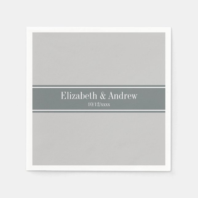 Solid Grey, Charcoal Grey Ribbon Name Monogram Napkin (Front)