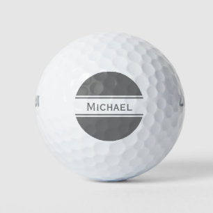 Solid Grey White Stripes Name Monogram Golf Balls