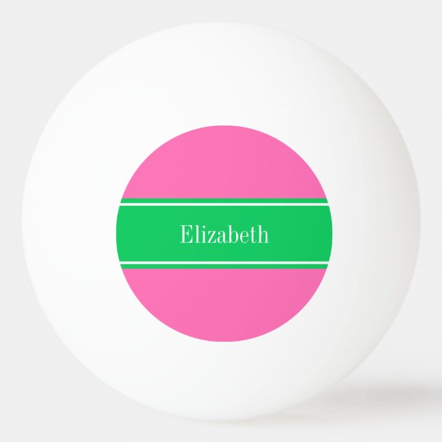 Solid Hot Pink #2 Emerald Green Rbn Name Monogram Ping Pong Ball (Front)