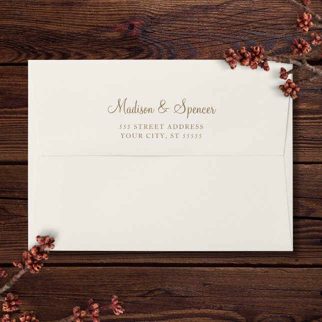 Solid Ivory Cream Golden Wedding 5x7 Envelope (Ivory Gold Wedding Envelope)