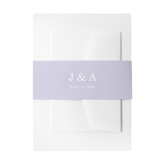 Solid Lavender Purple Pastel Monogram Wedding Invitation Belly Band