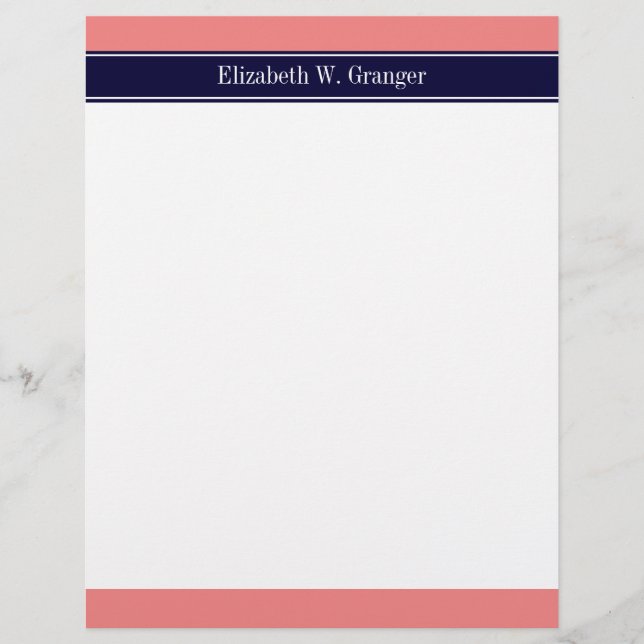 Solid Light Coral, Navy Blue Ribbon Name Monogram (Front)