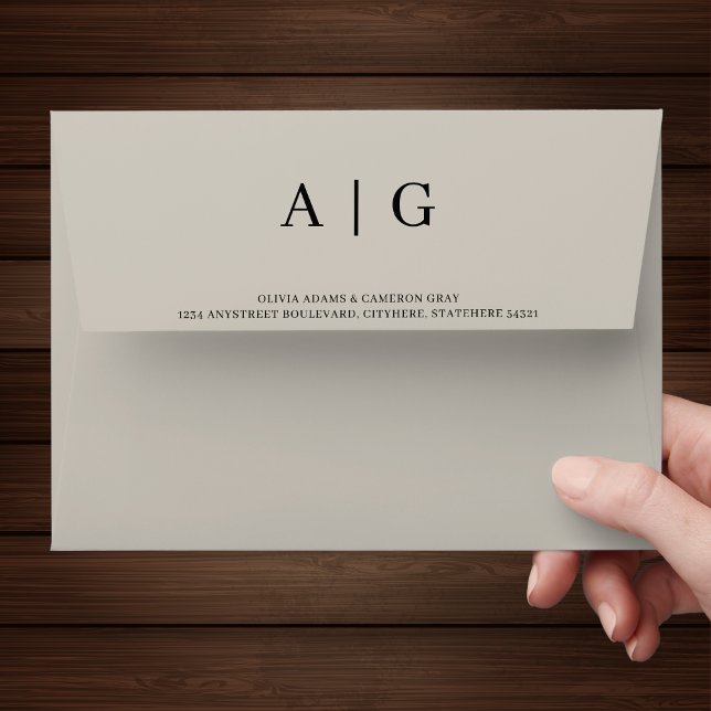 Solid Light Taupe Wedding 5x7 Envelope (Custom Monogrammed Wedding Envelope)