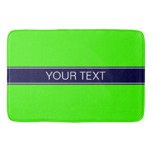 Solid Lime Green, Navy Blue Ribbon Name Monogram Bath Mat