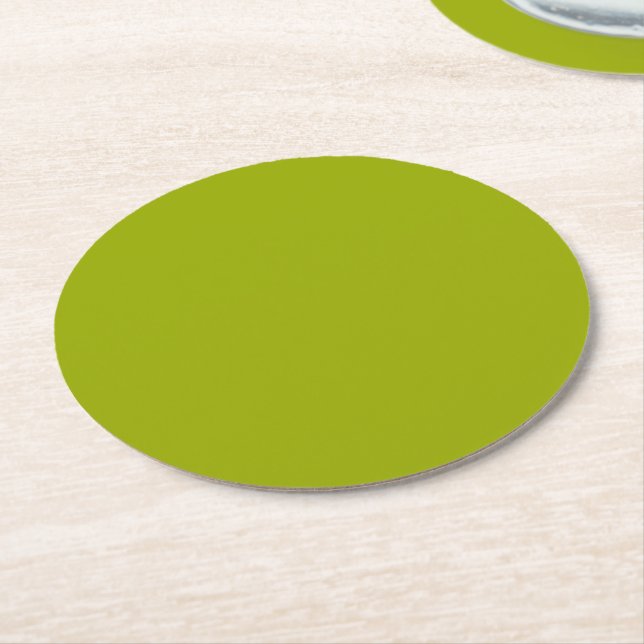 Solid Lime Green Round Paper Coaster (Angled)