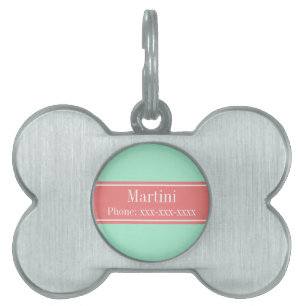 Solid Lt Mint, Lt Coral Ribbon Name Monogram Pet Name Tag