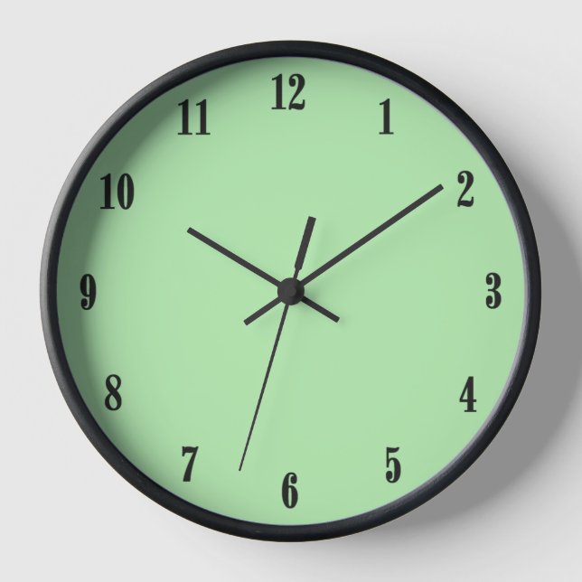 Solid Mint Green with Black Numbers Clock (Front)