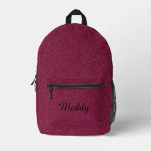 solid modern monogrammed red pink glitter printed backpack