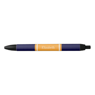 Solid Navy Blue, Cantaloupe Ribbon Name Monogram Black Ink Pen
