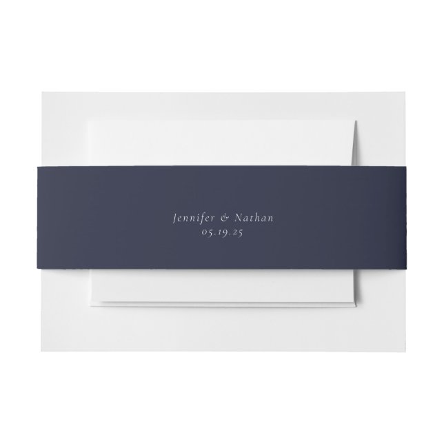 Solid Navy Blue Colour Wedding Invitation Belly Band (Front Example)