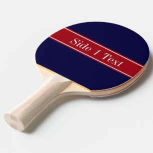 Solid Navy Blue Cranberry Red Ribbon Name Monogram Ping Pong Paddle