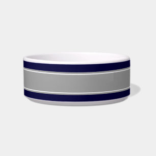 Solid Navy Blue, Dark Grey Ribbon Name Monogram Bowl
