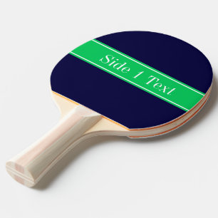 Solid Navy Blue Emerald Green Ribbon Name Monogram Ping Pong Paddle
