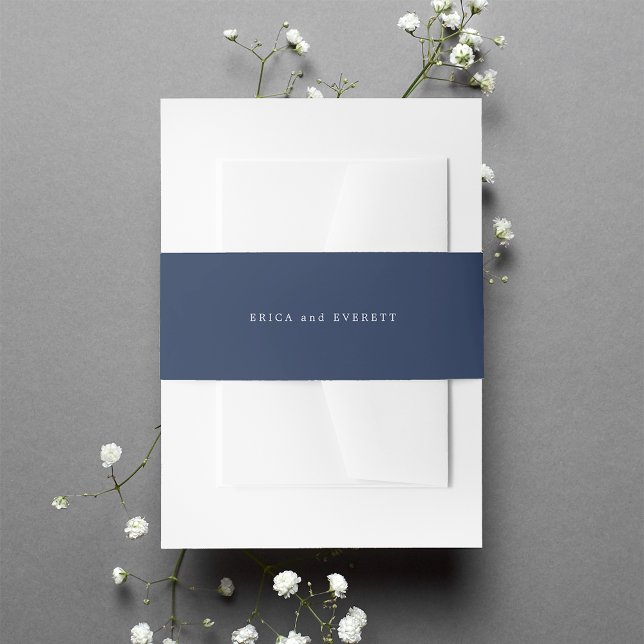 Solid Navy Blue Personalised Wedding Invitation Belly Band (Creator Uploaded)