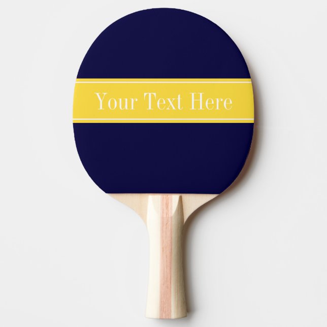 Solid Navy Blue, Pineapple Ribbon Name Monogram Ping Pong Paddle (Front)