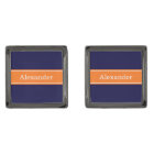 Solid Navy Blue, Pumpkin Ribbon Name Monogram