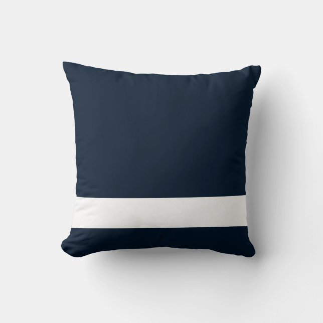 Solid Navy Blue with White Lower Stripe Cushion (Front)